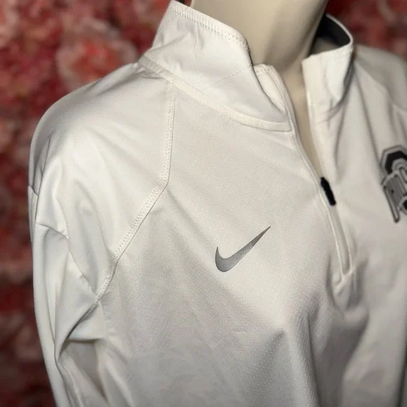 Nike (Medium) White//Grey Ohio State 3/4 Zip Up Pullover with Drawstring Waist - Picture 2 of 15